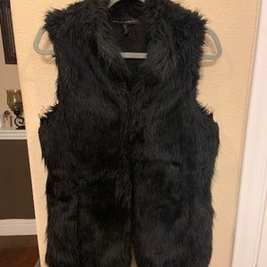 WHITE HOUSE BLACK MARKET Women's Vest Faux Fur Eye & Hook Closure Black Medium